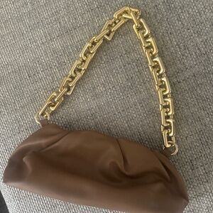 Pleather Handbag with Gold Chain Strap